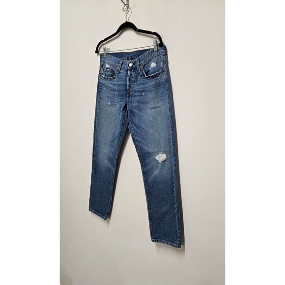 Levi Strauss Womens Tapered Button Fly Distressed Jeans Size 27 - Picture 4 of 9